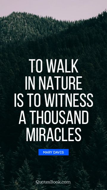 Nature Quote - To walk in nature is to witness a thousand miracles. Mary Davis