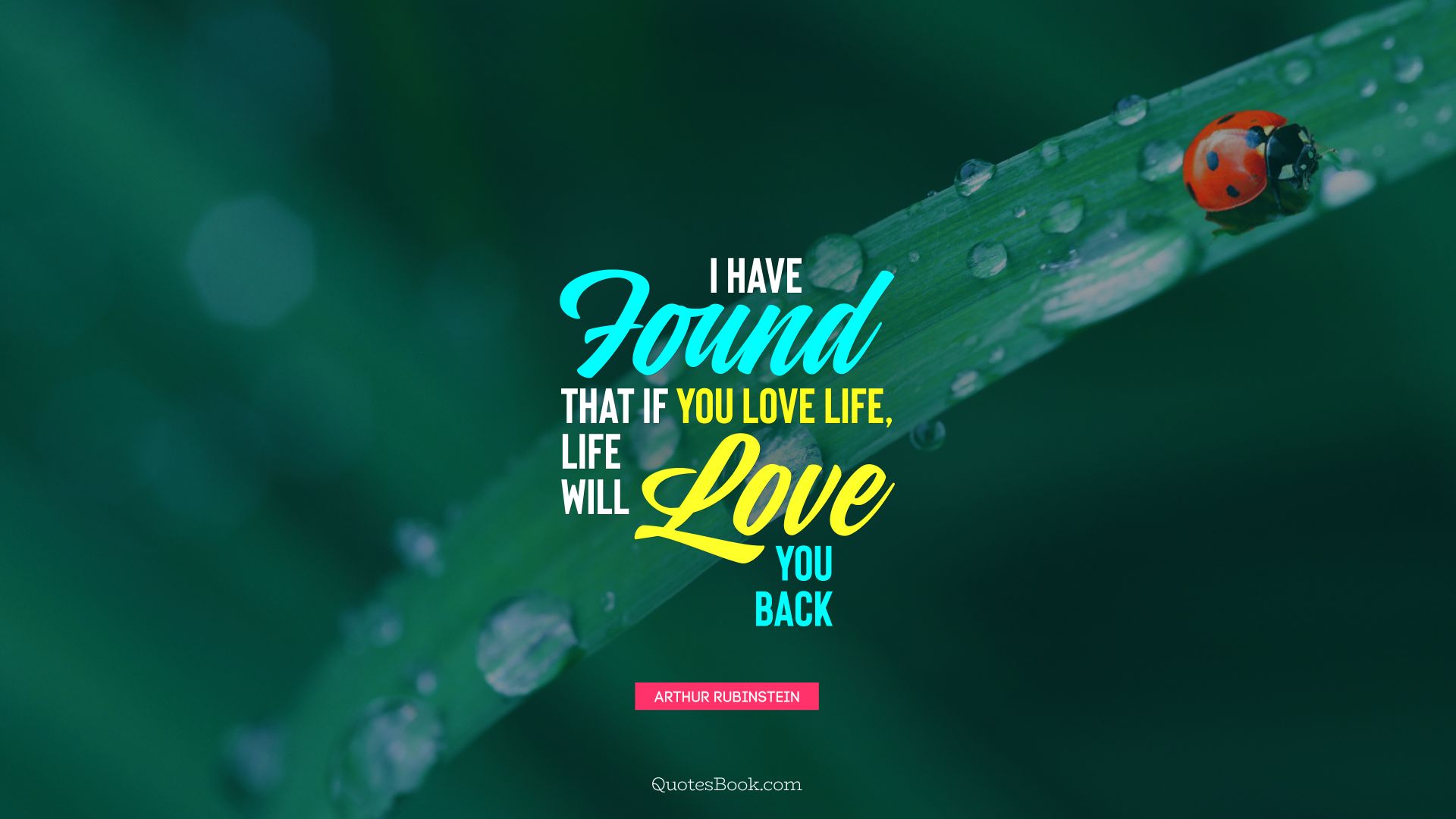 I have found that if you love life, life will love you back. - Quote by Arthur Rubinstein