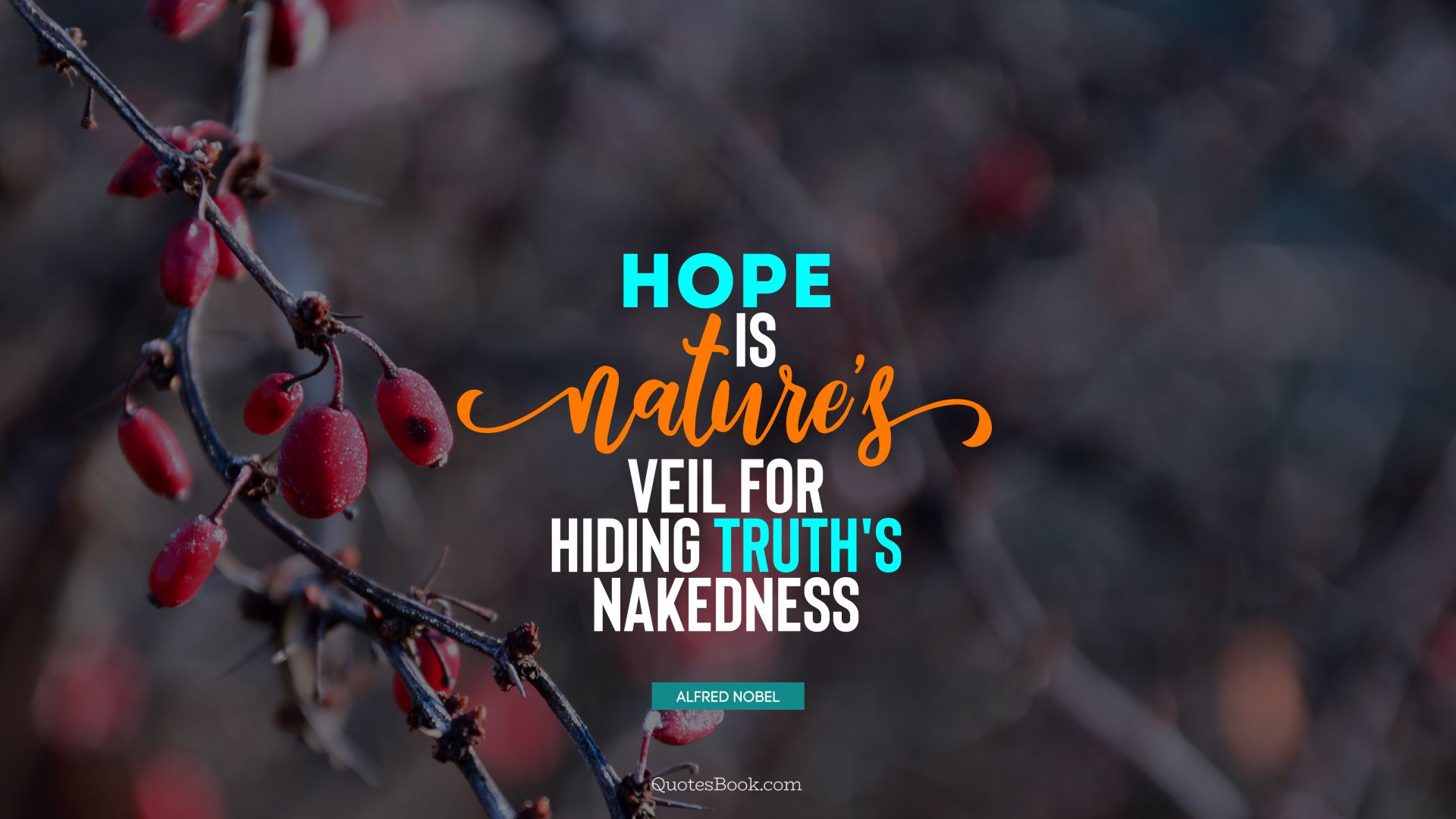 Hope is nature's veil for hiding truth's nakedness. - Quote by Alfred Nobel