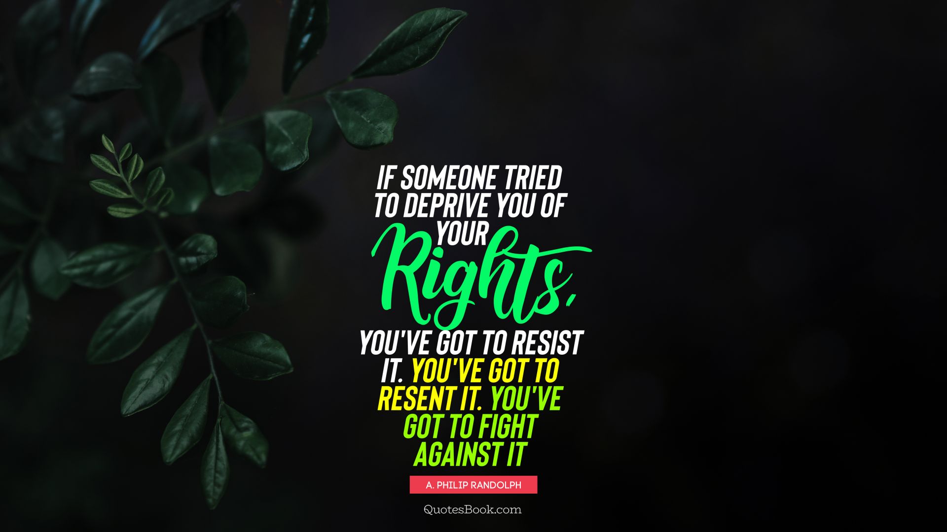 If someone tried to deprive you of your rights, you've got to resist it. You've got to resent it. You've got to fight against it. - Quote by A. Philip Randolph