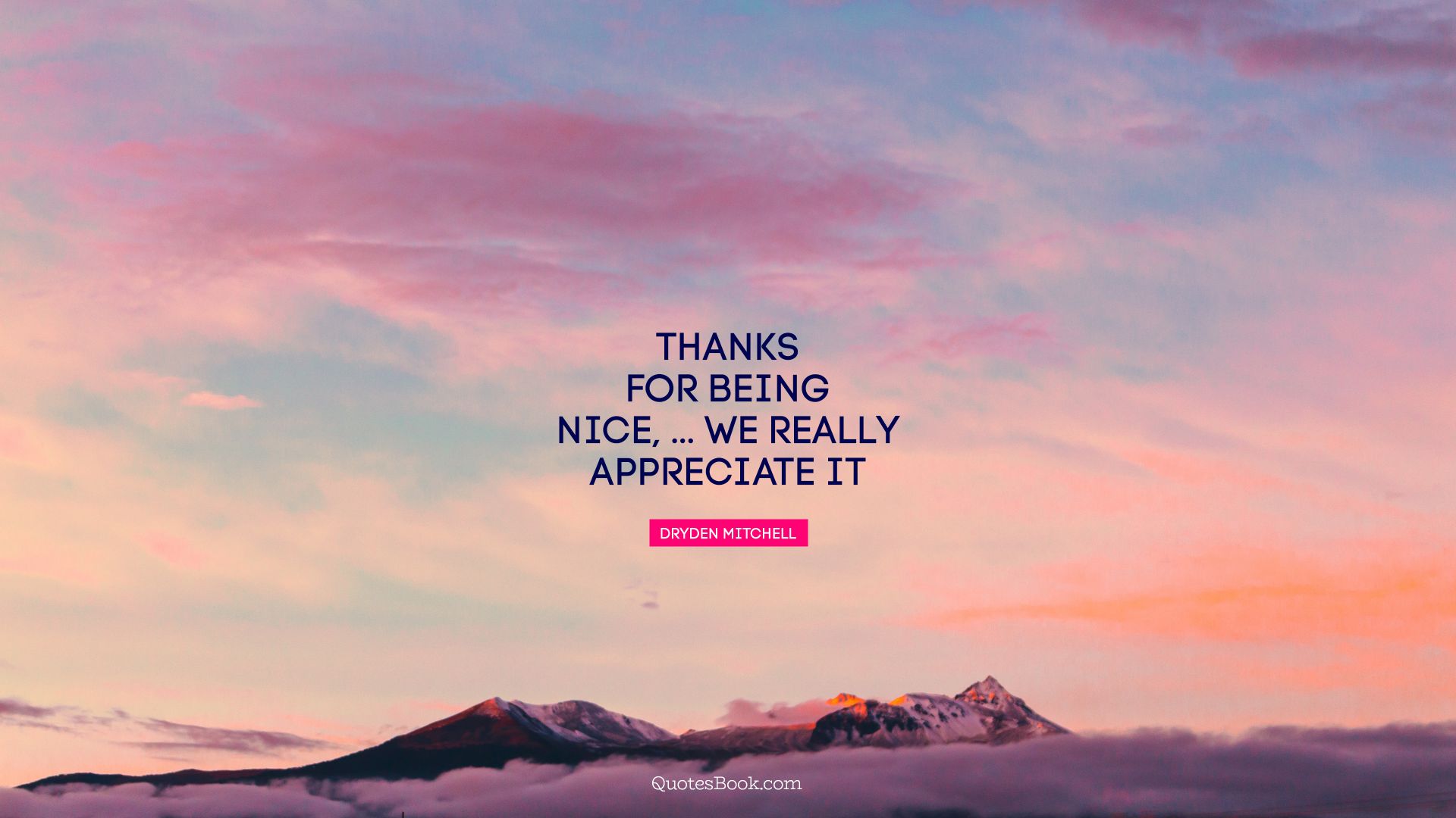 Thanks for being nice, ... We really appreciate it. - Quote by Dryden Mitchell