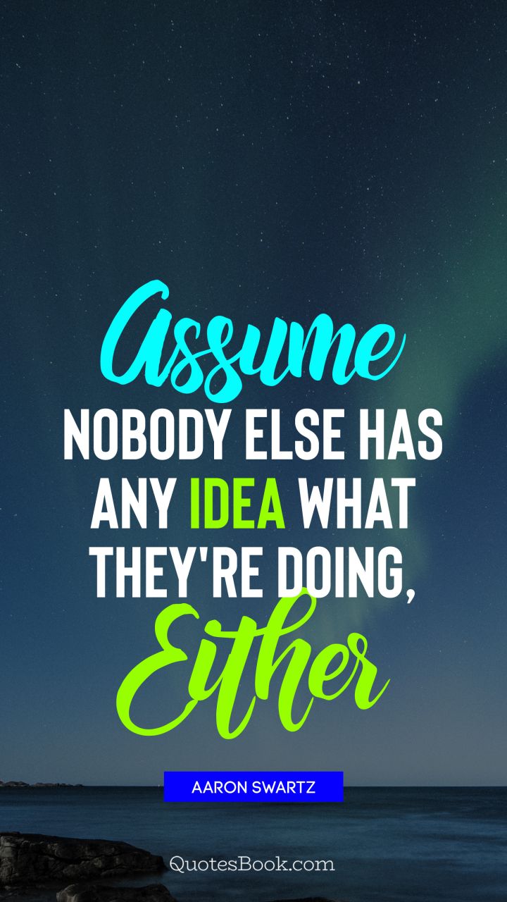 Assume nobody else has any idea what they're doing, either. - Quote by Aaron Swartz