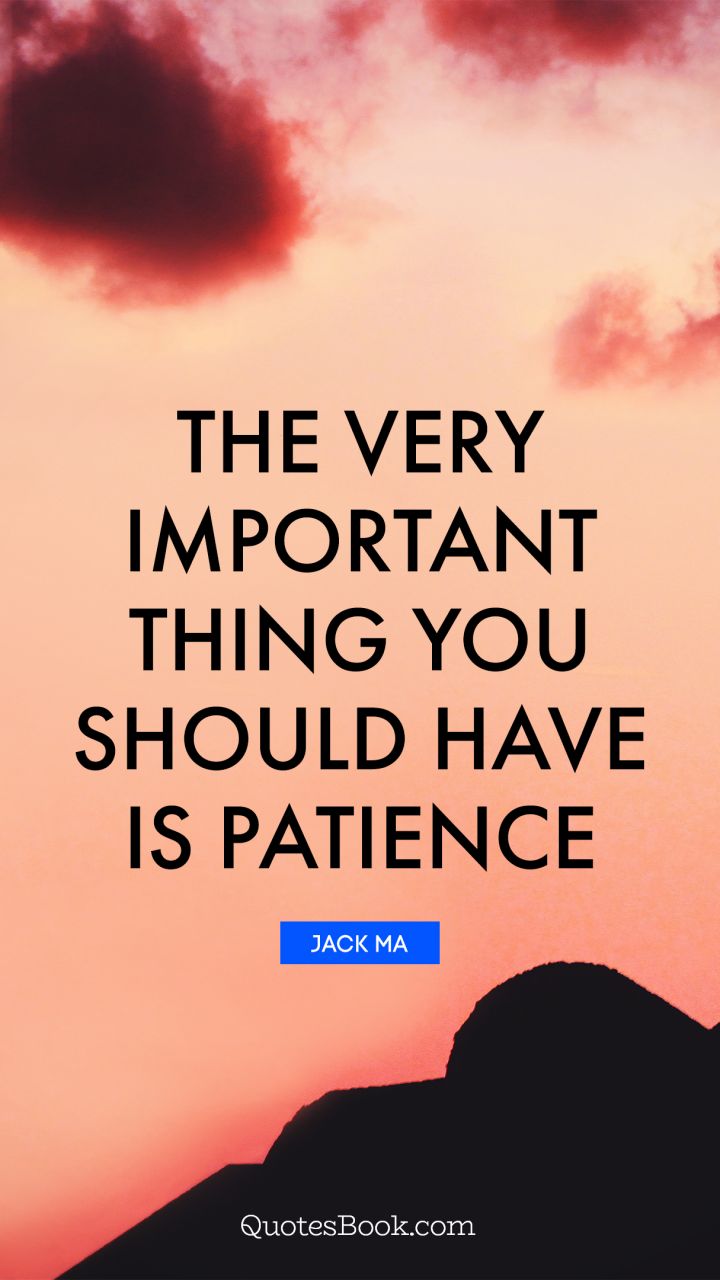 The very important thing you should have is patience. - Quote by Jack Ma