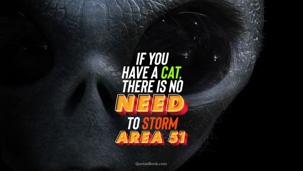 Memes Quote - If you have a cat, there is no need to storm Area 51. Unknown Authors