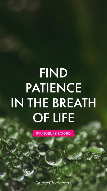 QUOTES BY Quote - Find patience in the breath of life. Ryunosuke Satoro